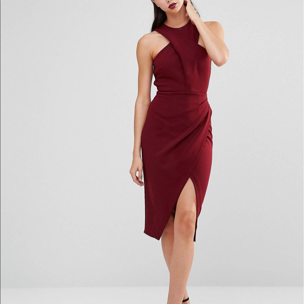 Wrap Crepe Top Bodycon Midi Pencil Dress